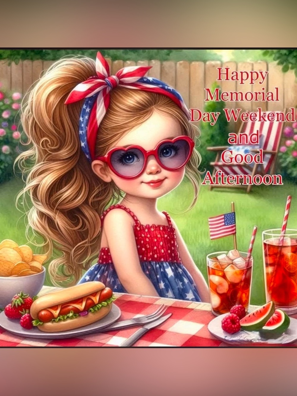 Girls' Patriotic Red & Blue Sundress with Heart Sunglasses